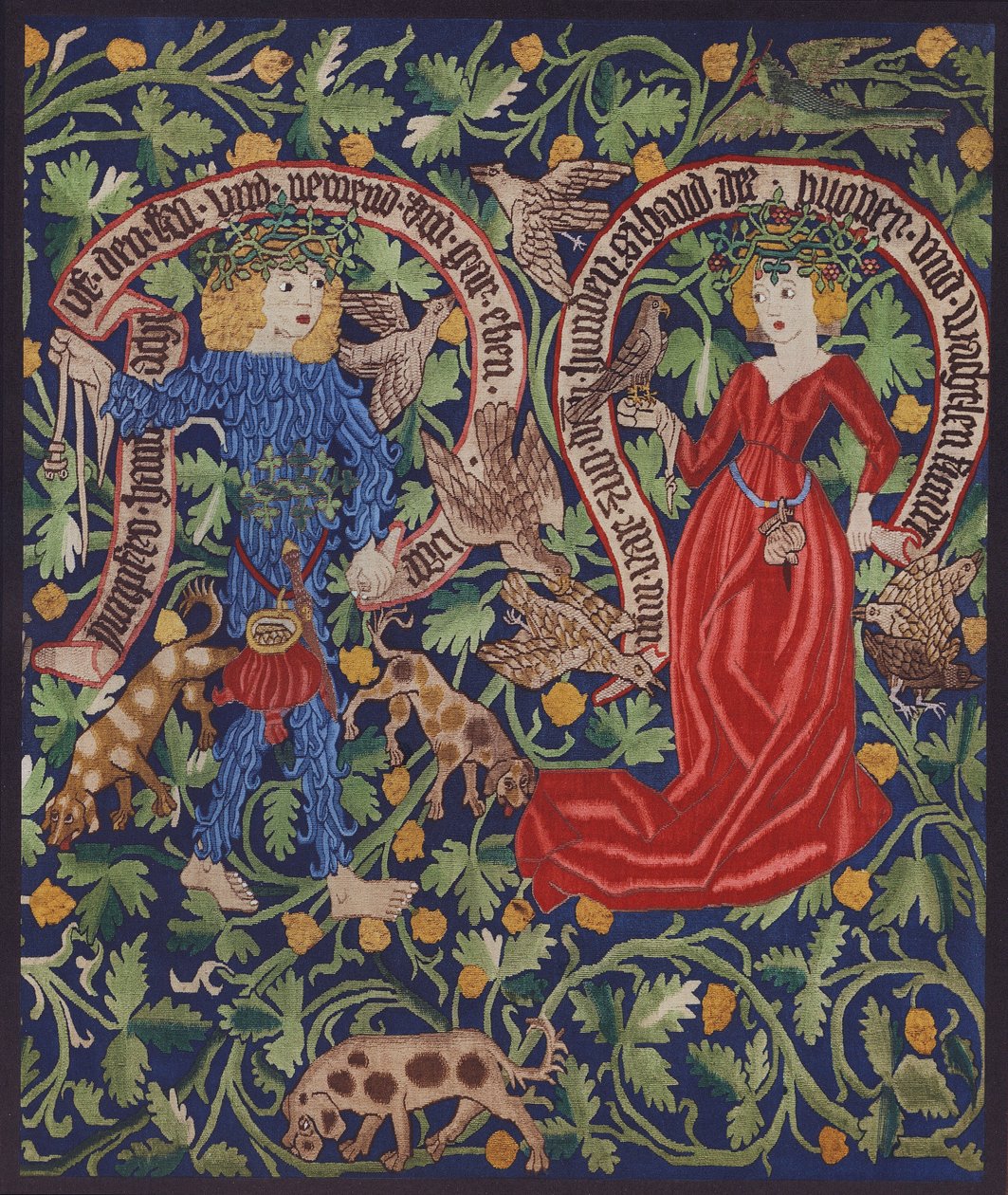 Detalj från en gobeläng med älvor, Basel, ca 1490 (färglitografi) av German School