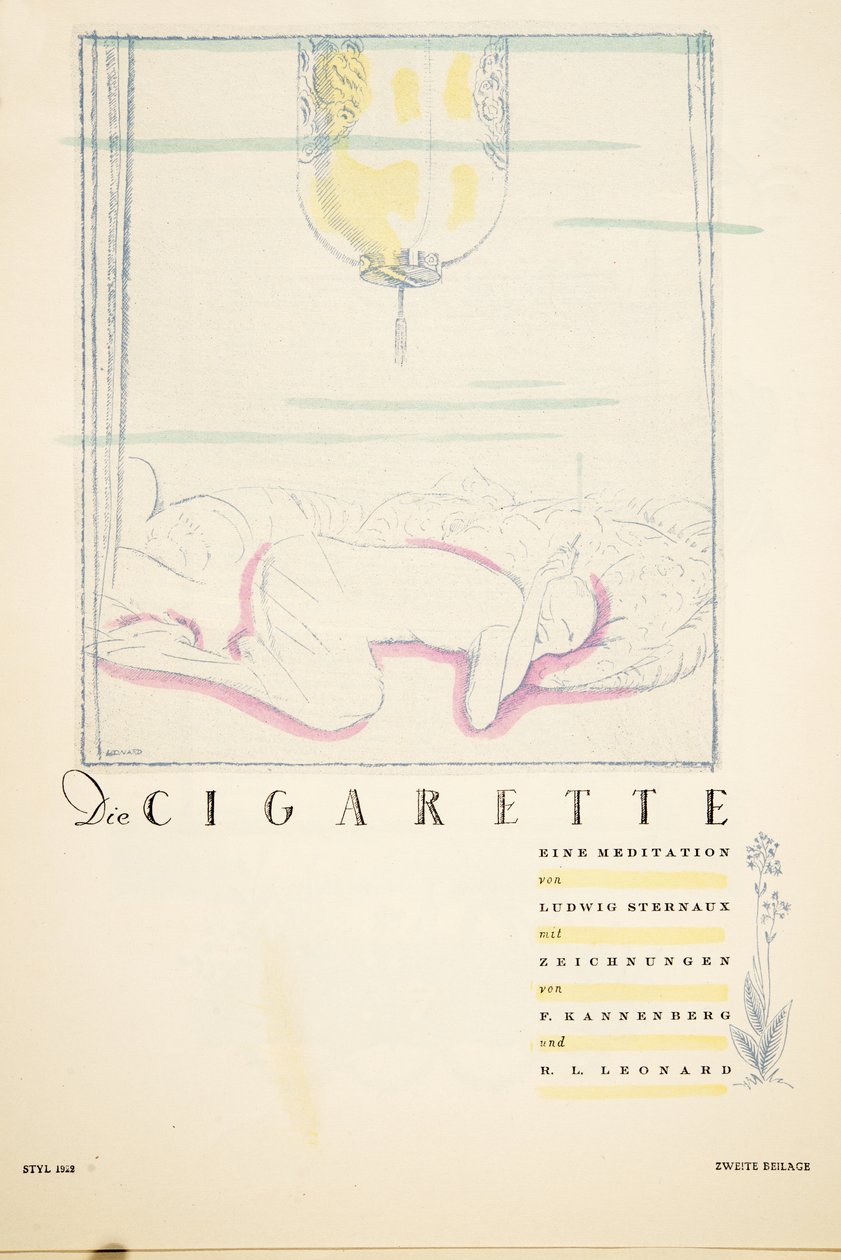 Die Cigarette eine Meditation, ur Styl, utg. 1922 (pochoirtryck) av German School