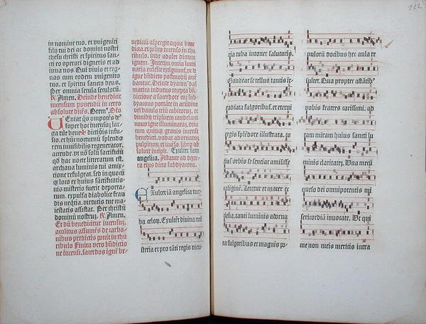 Dubbelsida med en vanlig sång hämtad från ett inkunabulum, från Missale Romanum, c.1482 (vellum) av German School