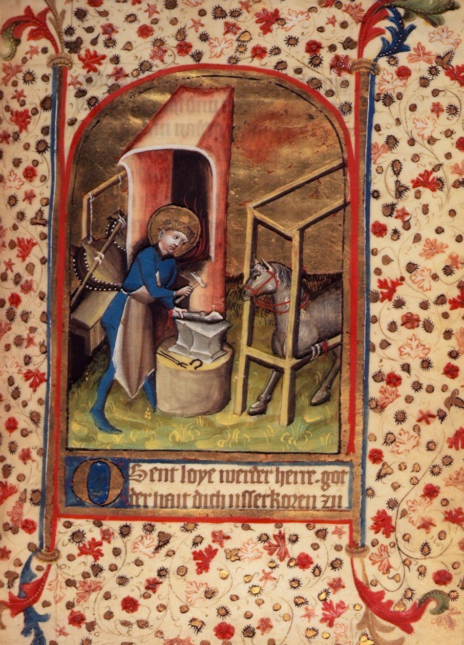 Egerton 859 fol.17 St. Eligius (588-660) som skor en häst, från 
