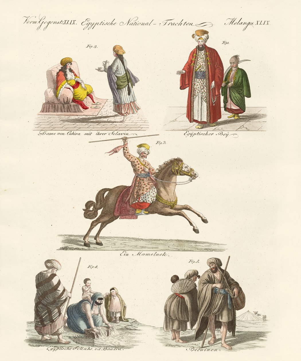 Egyptiska klänningar (färgad gravyr) av German School