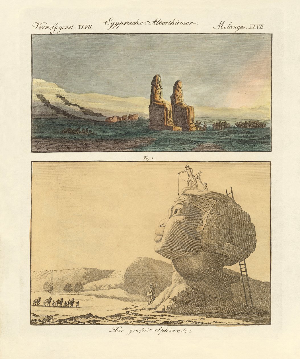 Egyptiska antikviteter (färgad gravyr) av German School
