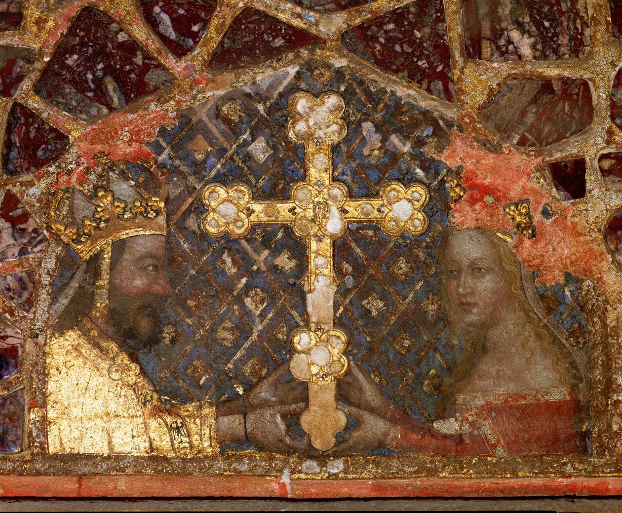 Kejsar Karl IV och hans tredje hustru Anna von Schweidnitz med ett relikvariekors... av German School