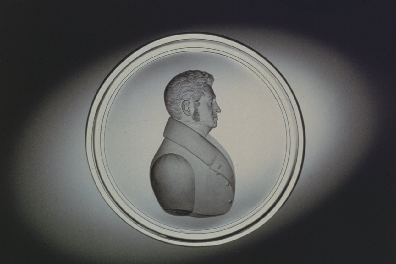 Graverat porträtt av Dominick Biemann, Böhmen, 1834 (glas) av German School