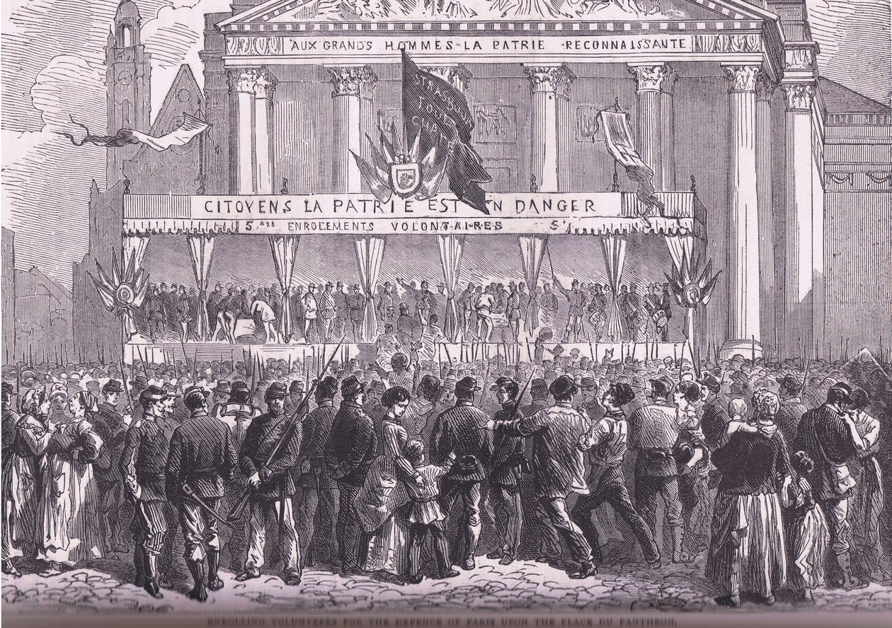 Inskrivning av frivilliga för försvaret av Paris, Cassells historia om kriget mellan Frankrike och Tyskland publicerad av Cassell and Company Limited, ca 1890 (litho) av German School
