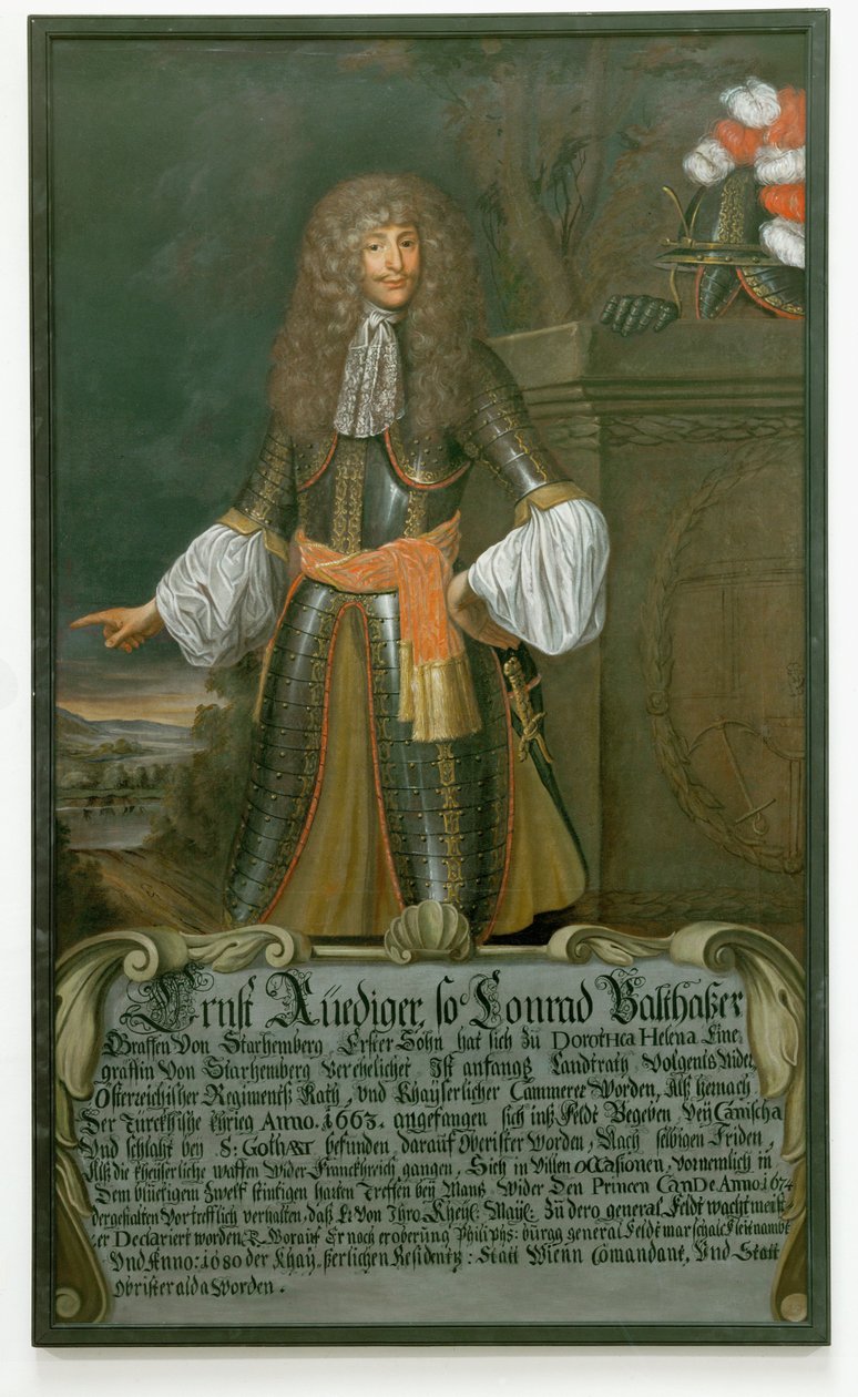 Ernst Ruediger, greve Starhemberg, fältmarskalk och befälhavare i Wien under den turkiska belägringen 1683 ... (olja på duk) av German School
