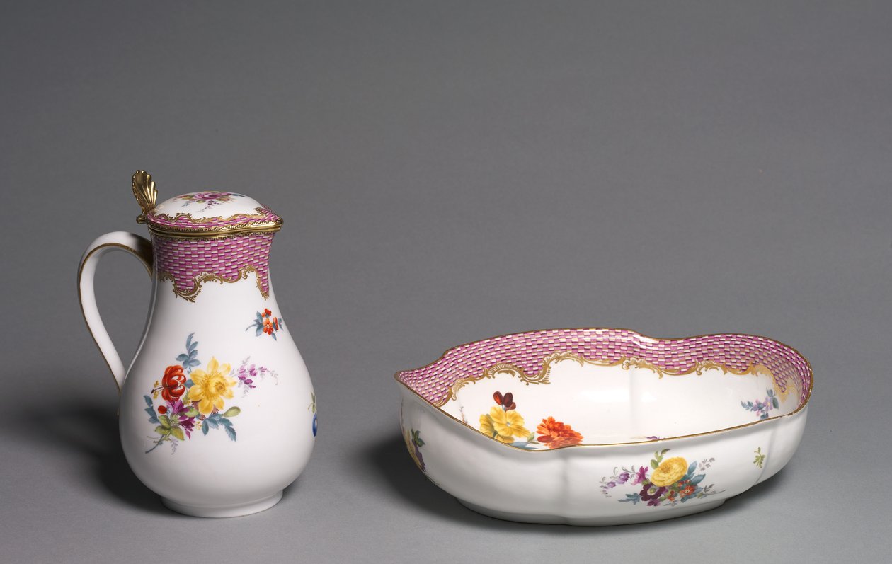 Ewer and Basin, tillverkad av Meissen Porslinsfabrik, Tyskland, ca 1765 av German School