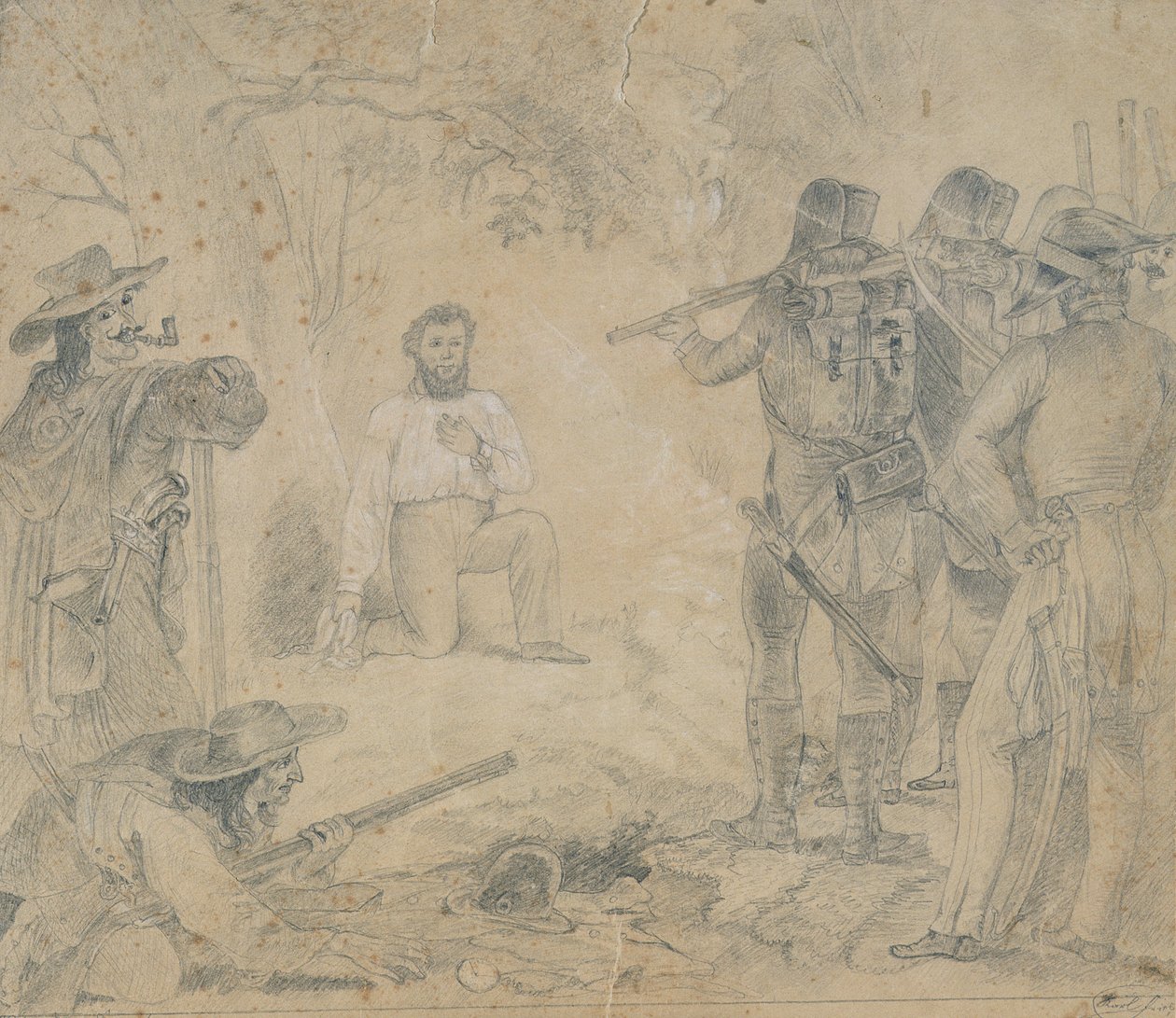 Avrättning av Robert Blum den 9 november 1848, 1862 (krita på papper) av German School