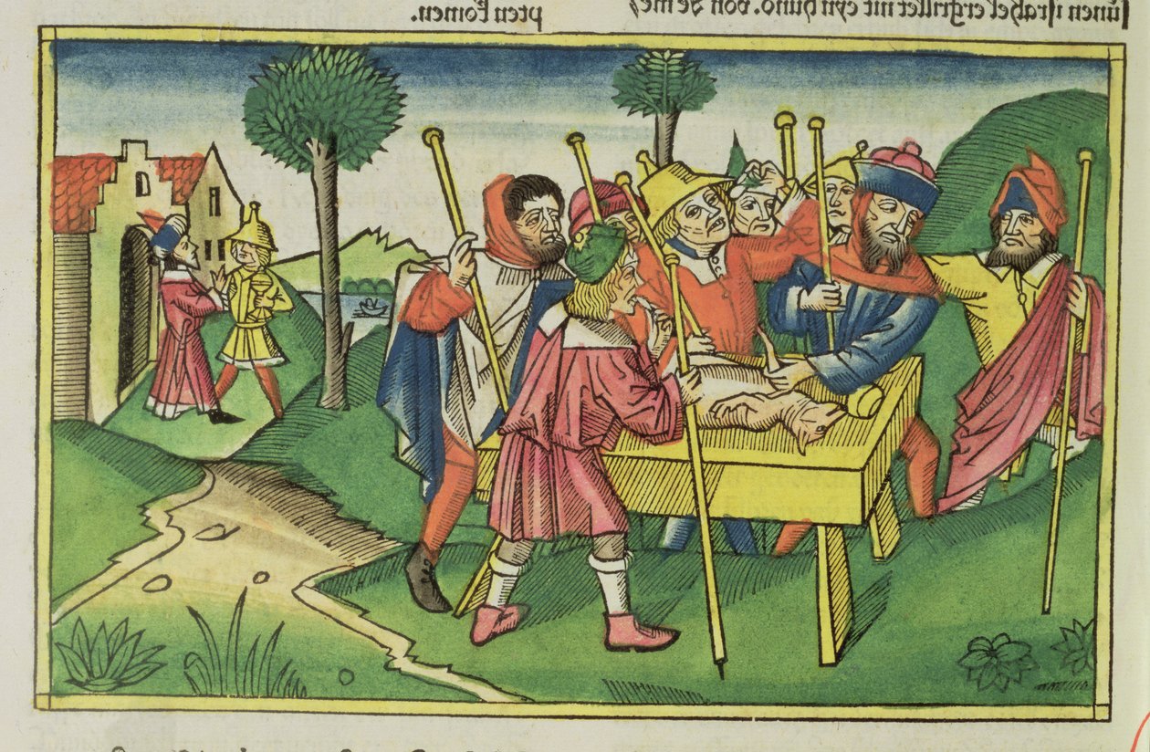 Andra Mosebok 12 Den första påsken, från Nürnbergbibeln (Biblia Sacra Germanaica) (färgat träsnitt) av German School