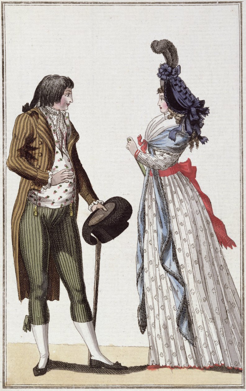 Fashionabla par från Directoire-perioden (1795-99) (färgstick) av German School