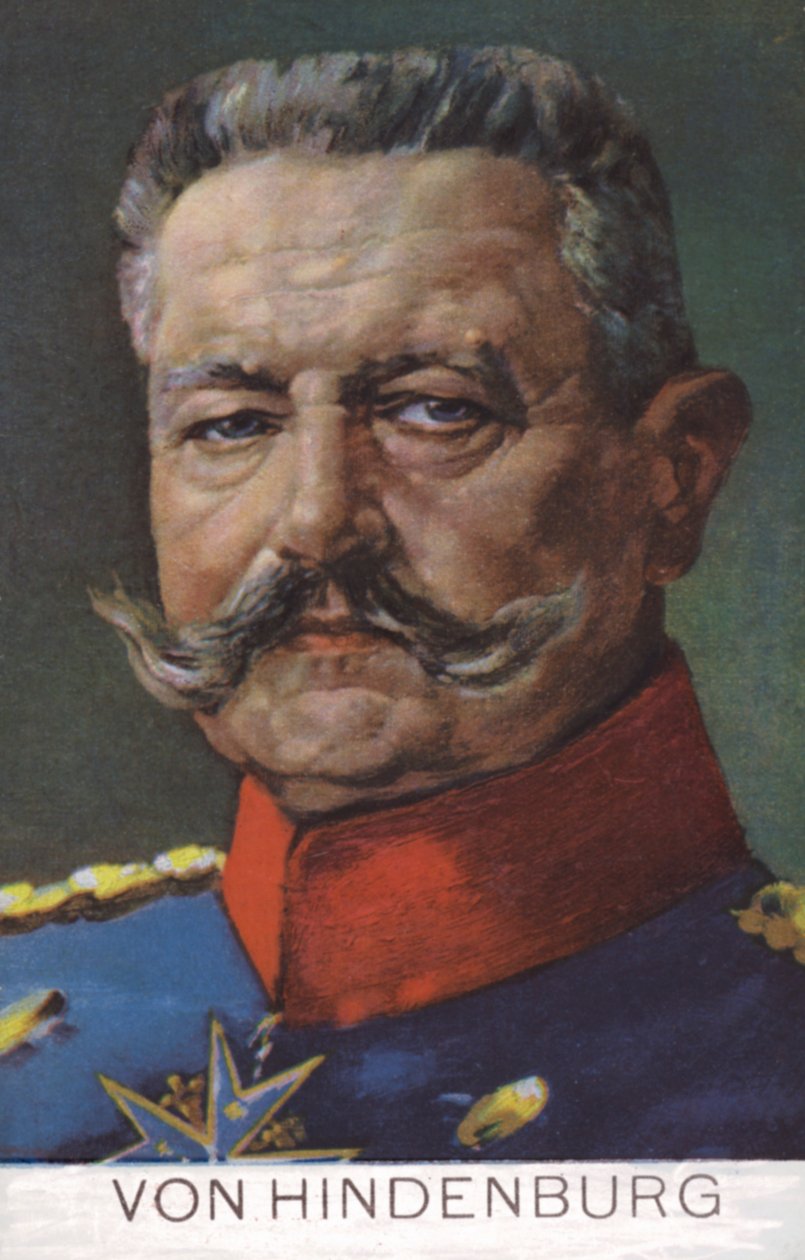 Fältmarskalk Paul von Hindenburg, befälhavare för den tyska armén under första världskriget (färglitografi) av German School