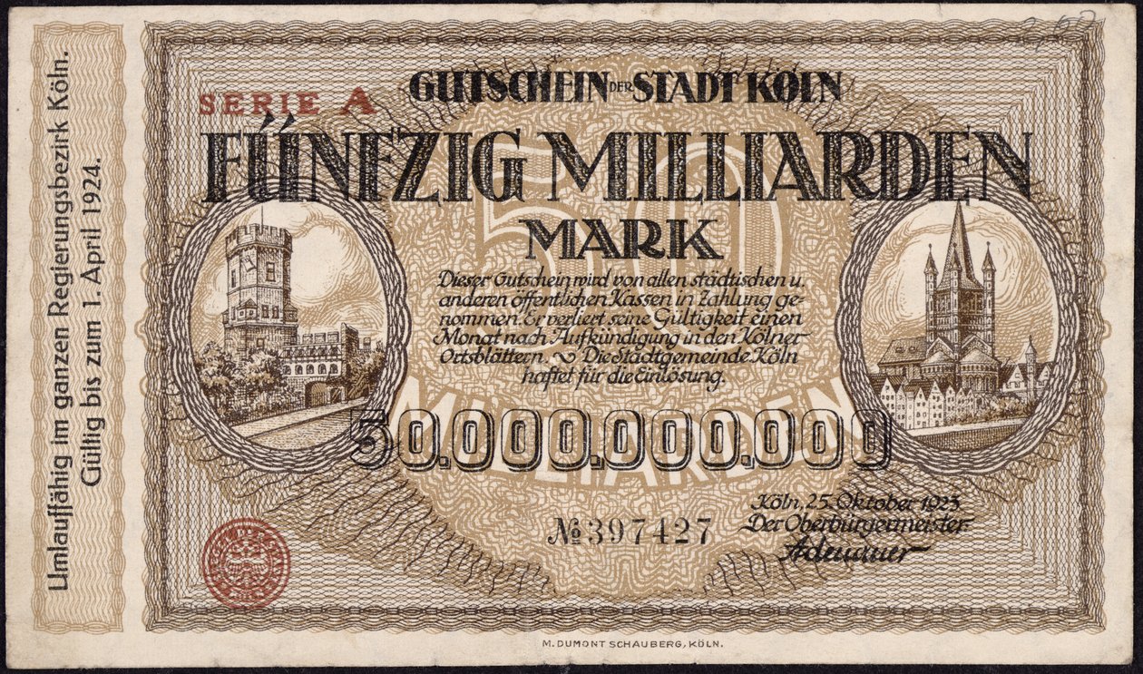 Femtio miljarder mark sedel, 1923 av German School