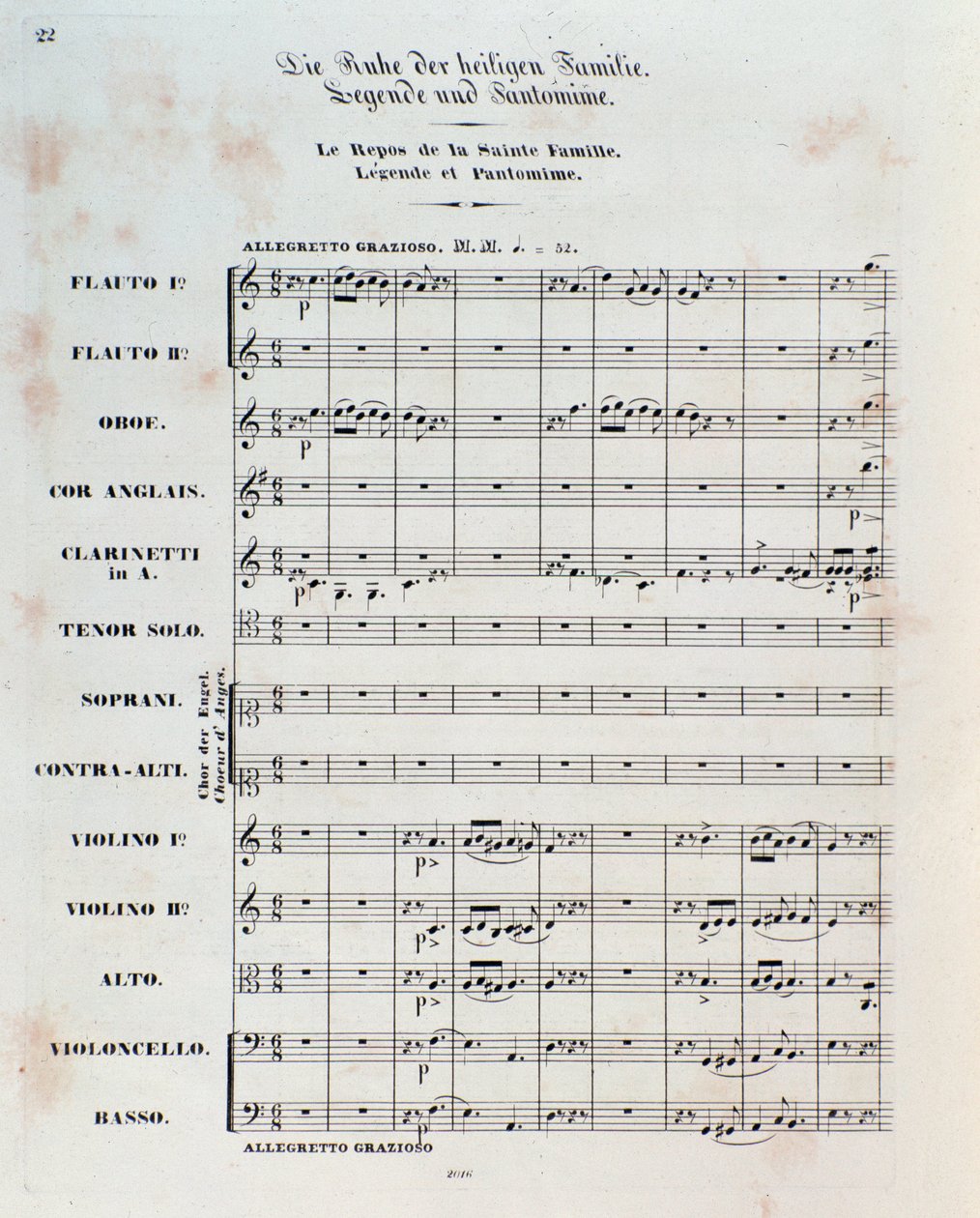 Första sidan av noten för The Flight Into Egypt, op. 25, ouvertyr av Hector Berlioz av German School
