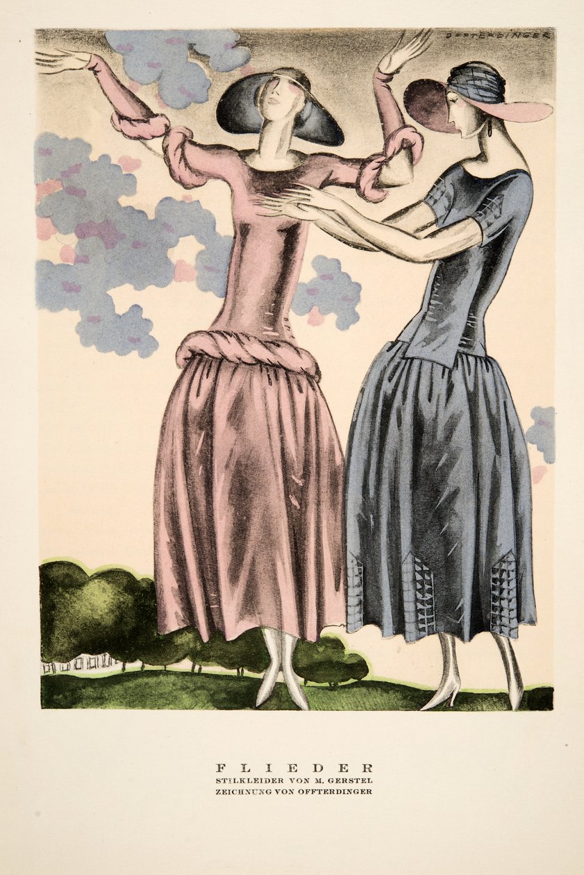 "Flieder", reklam för kläder av M. Gerstel, ur Styl, utg.1922 (pochoirtryck) av German School