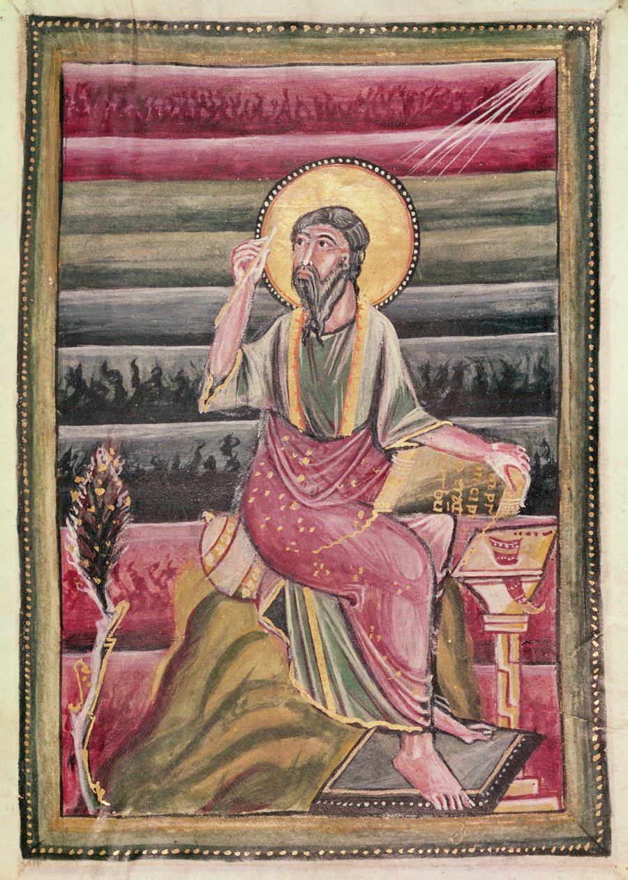 Fol.160r St. Johannes evangelisten, från Evangeliet St. Gereon, 990-1000 av German School
