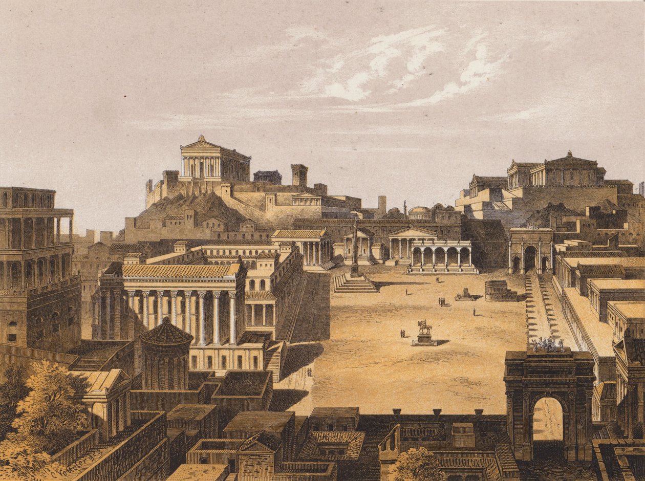 Forum, antikens Rom (färglitografi) av German School