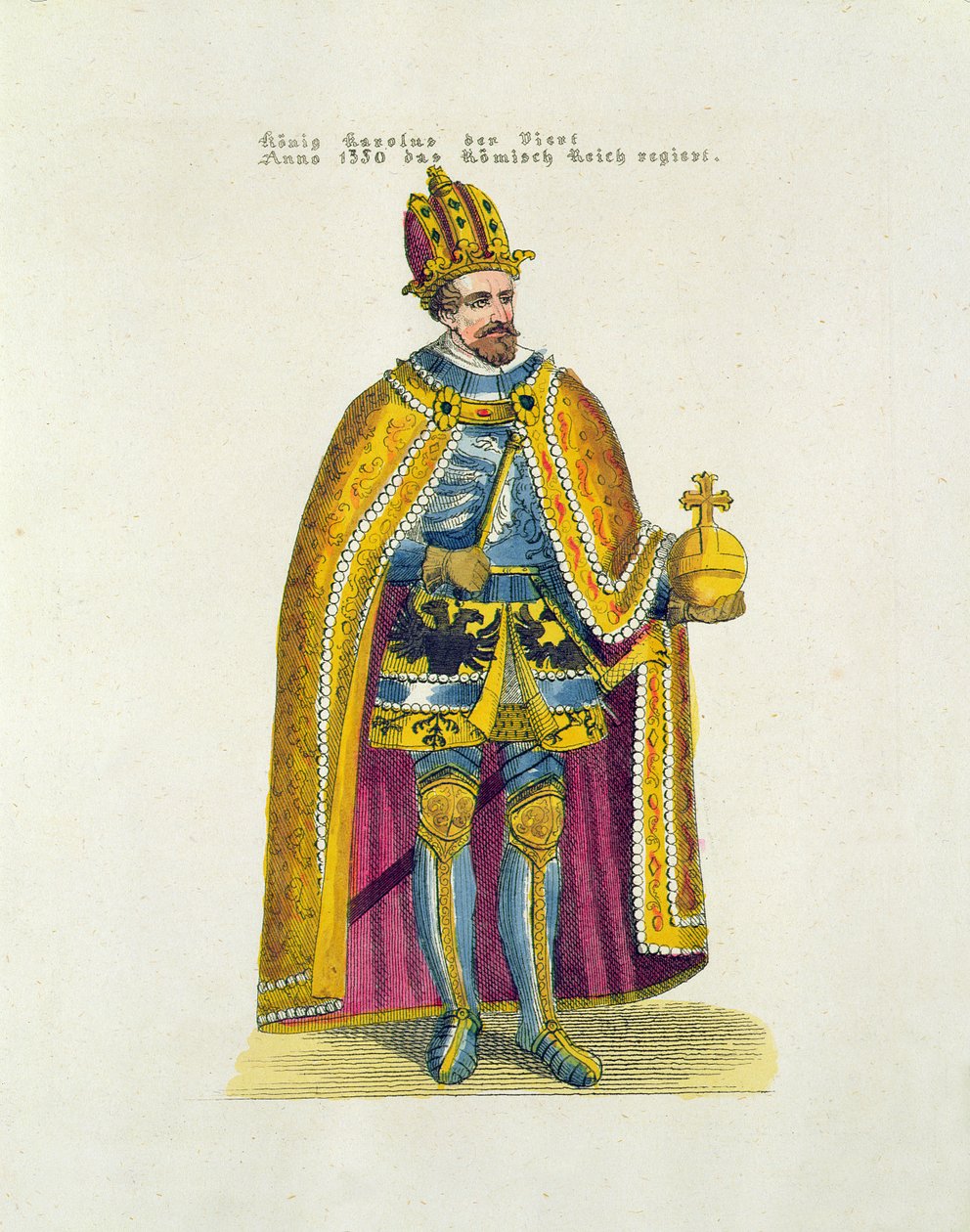 Grundandet av tyska universitetet 1348 i Prag av den helige romerske kejsaren Karl IV (1316-78), vykort från början av 1900-talet av German School