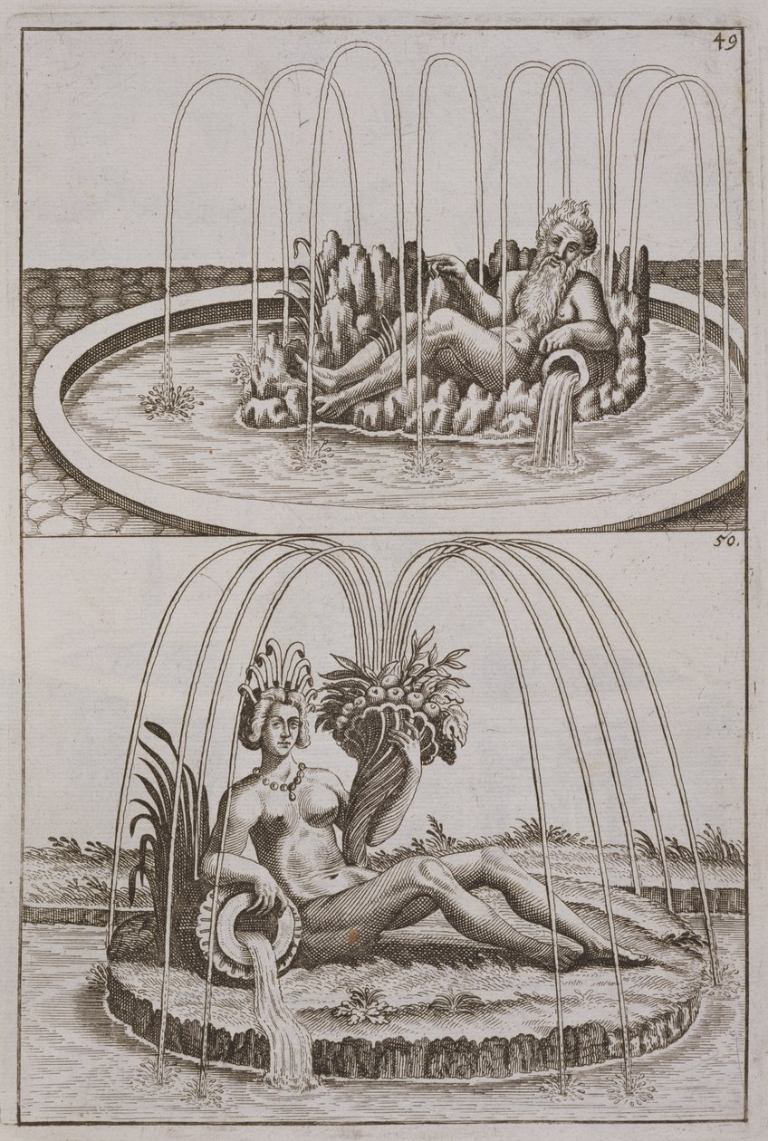 Fontäner, från Architectura Curiosa Nova av Georg Andreas Bockler (1617-85), publicerad 1704 av German School