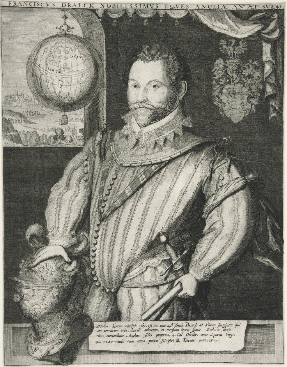 Francis Drake, pub. 1800-talet (gravyr) av German School