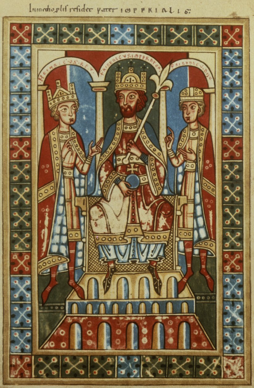 Fredrik I med sina två söner kung Henrik VI och hertig Fredrik, c.1180 av German School
