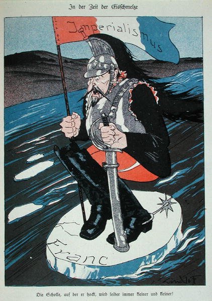 Franska imperialistiska ambitioner hotade av francens kollaps, karikatyr från 