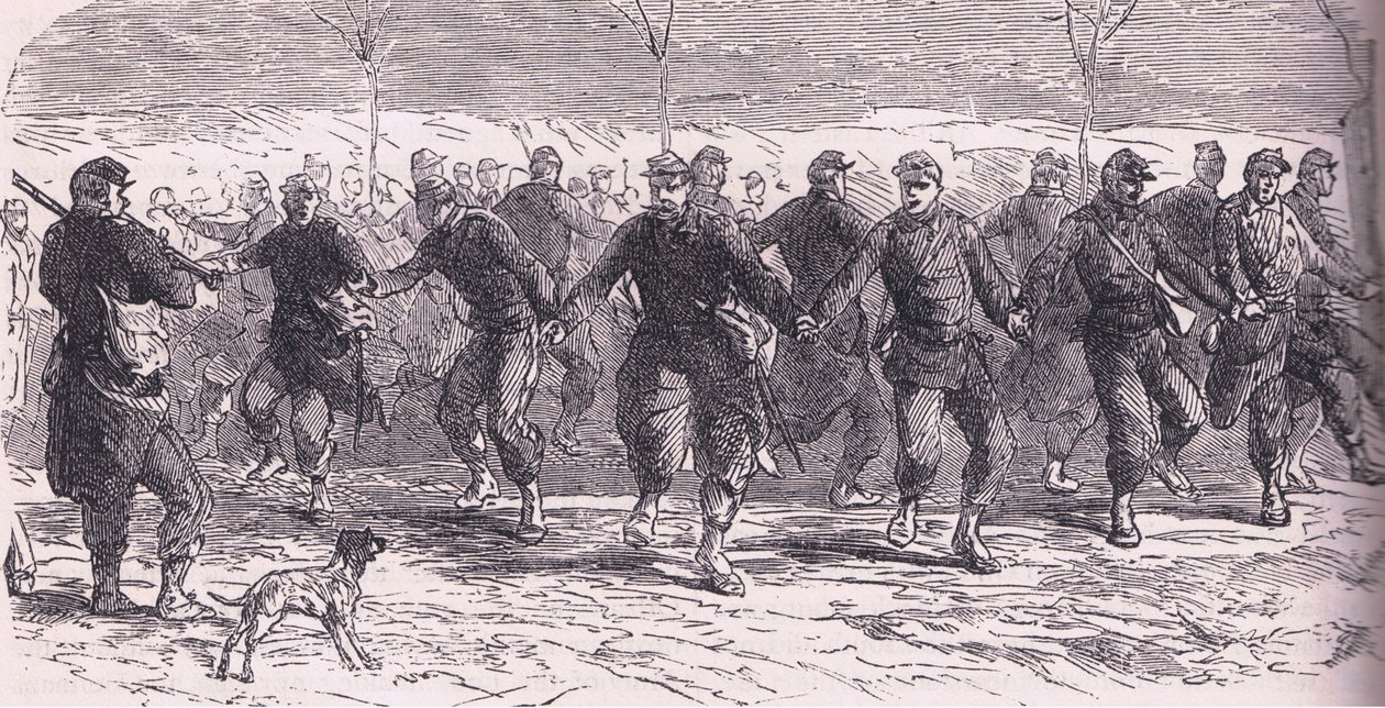Franska soldater som dansar i lägret, Cassells historia om kriget mellan Frankrike och Tyskland publicerad av Cassell and Company Limited, ca 1890 (litho) av German School