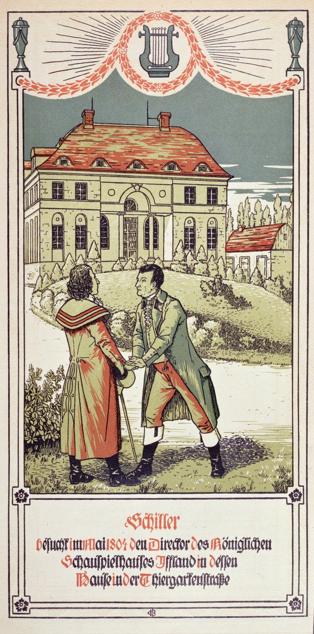 Friedrich von Schiller (1759-1805) besöker direktören för Kungliga Teatern i Berlin i maj 1804, 1906 av German School
