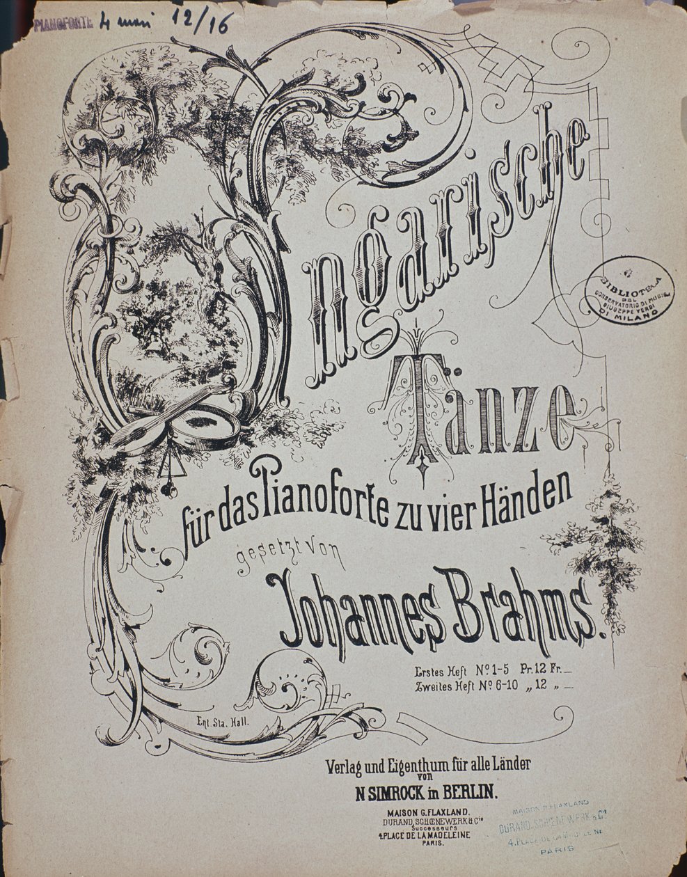 Frontispice av ungerska danser (Ungarische Tanze) av Johannes Brahms (1833-1897) av German School