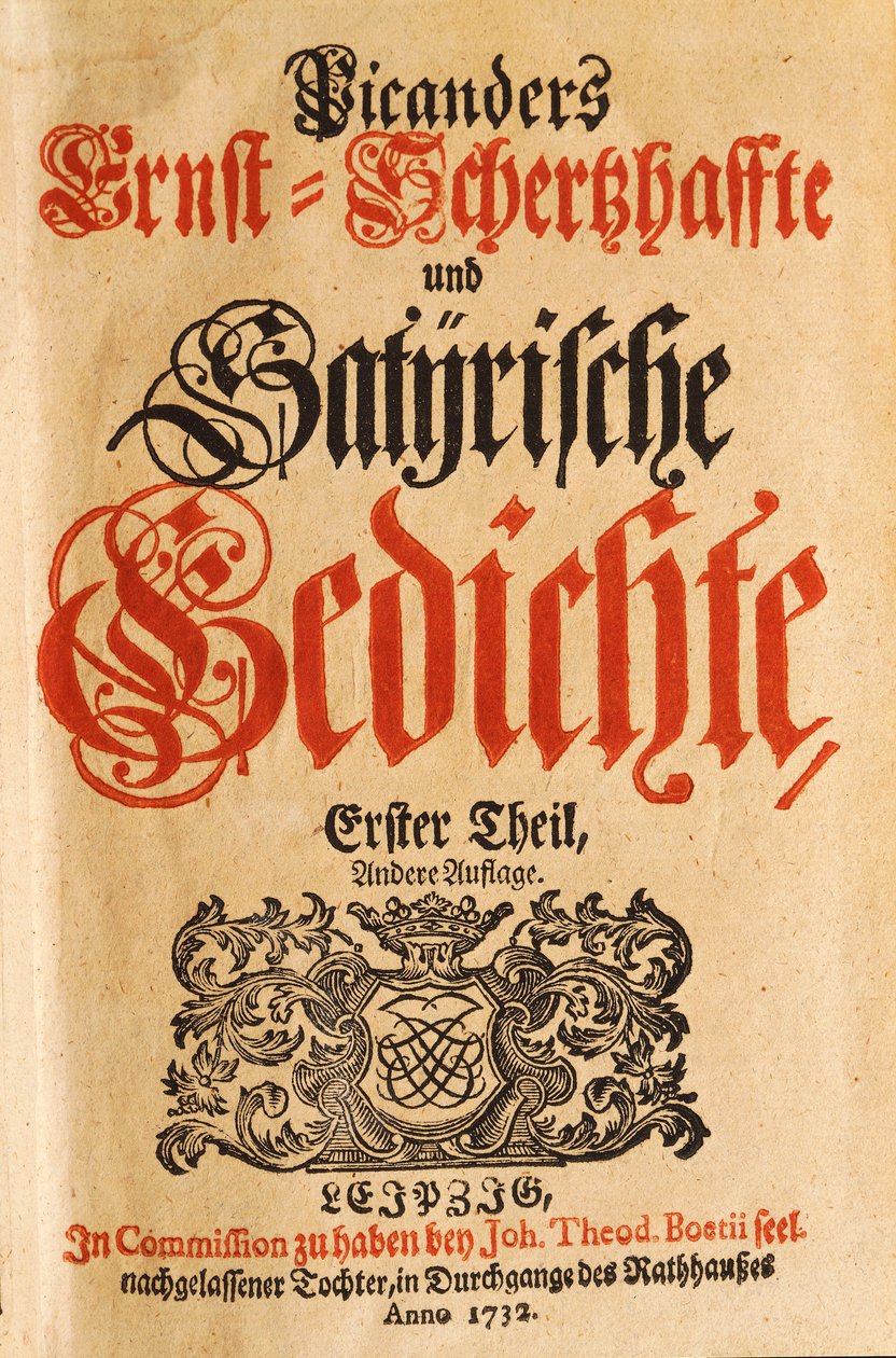 Frontispice av "Satiriska dikter" av Picander (Christian Friedrich Heinrici) av German School