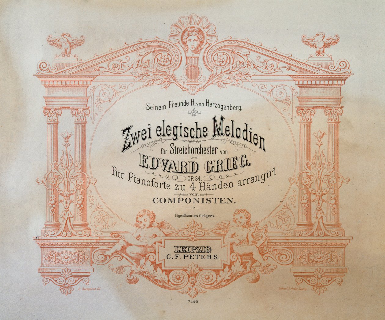 Frontispice of Two Elegiac Melodies av Edward Hagerup Grieg (1843-1907). av German School