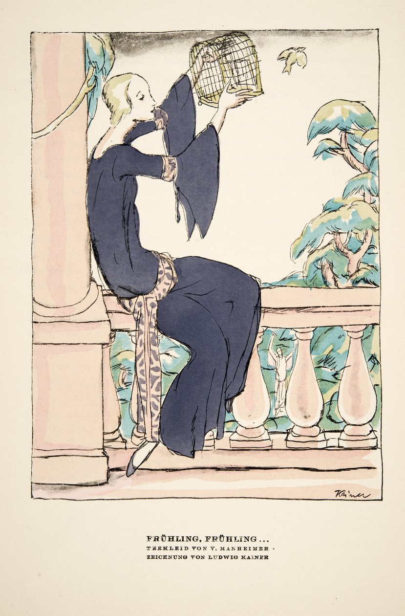 "Frühling, Frühling", reklam för Tea Dress av V. Manheimer, från Styl, utg.1922 (pochoirtryck) av German School