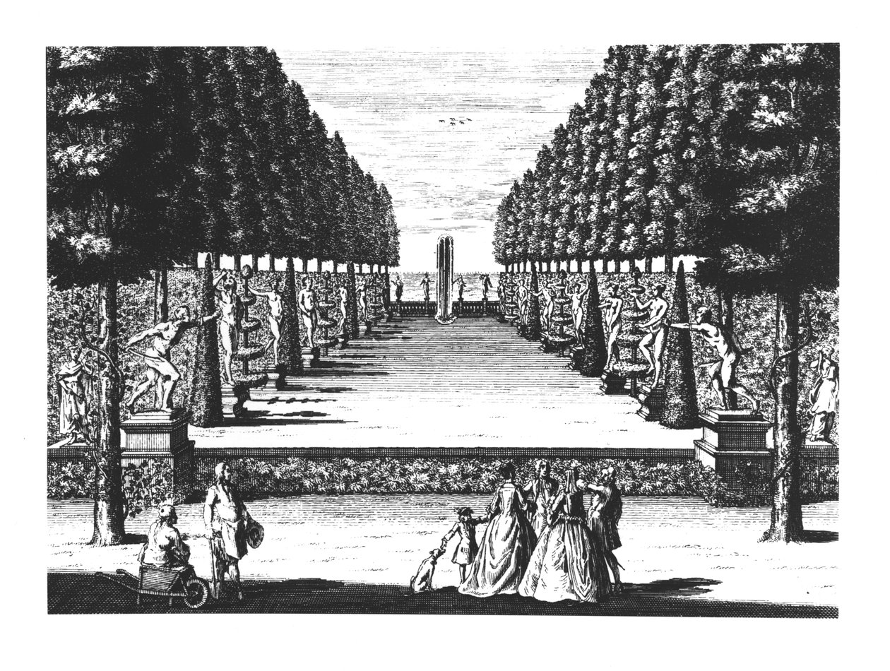 Trädgårdsteatern i Herrenhausen, graverad av Joost Van Sasse (1716-36) av German School