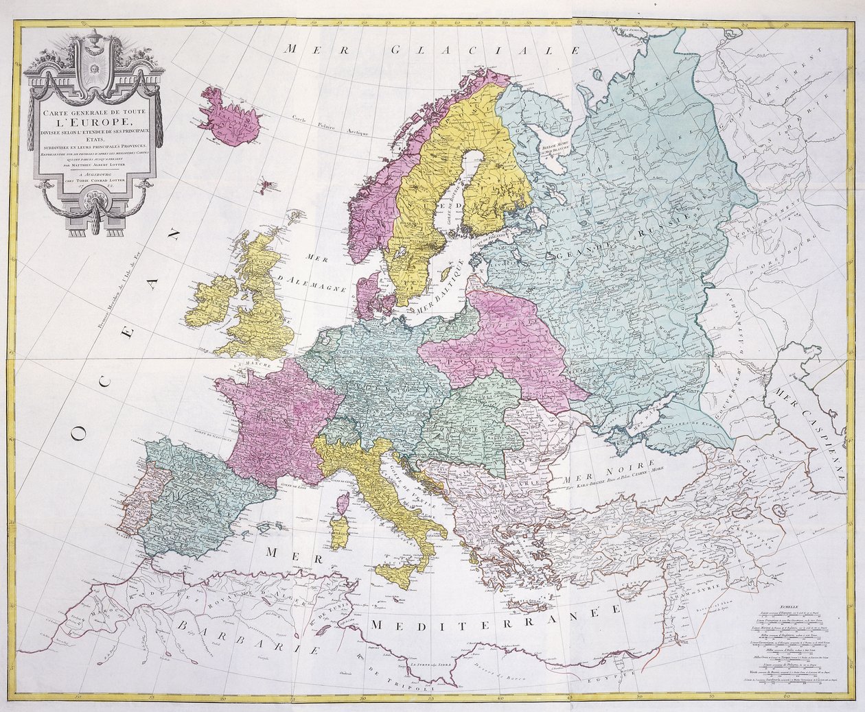 Allmän karta över hela Europa, uppdelad i dess huvudländer, 1782 av German School