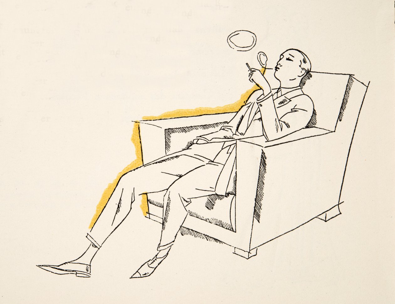 Gentleman som blåser i rökrutor, ur Styl, pub.1922 (pochoirtryck) av German School