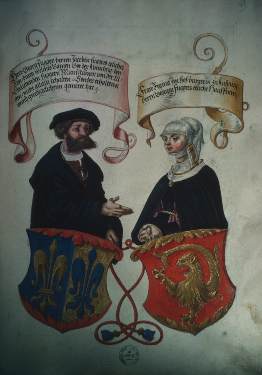 Georg Fugger och hans fru Regina Imhoff, från Fuggerfamiljens hemliga hedersbok av German School