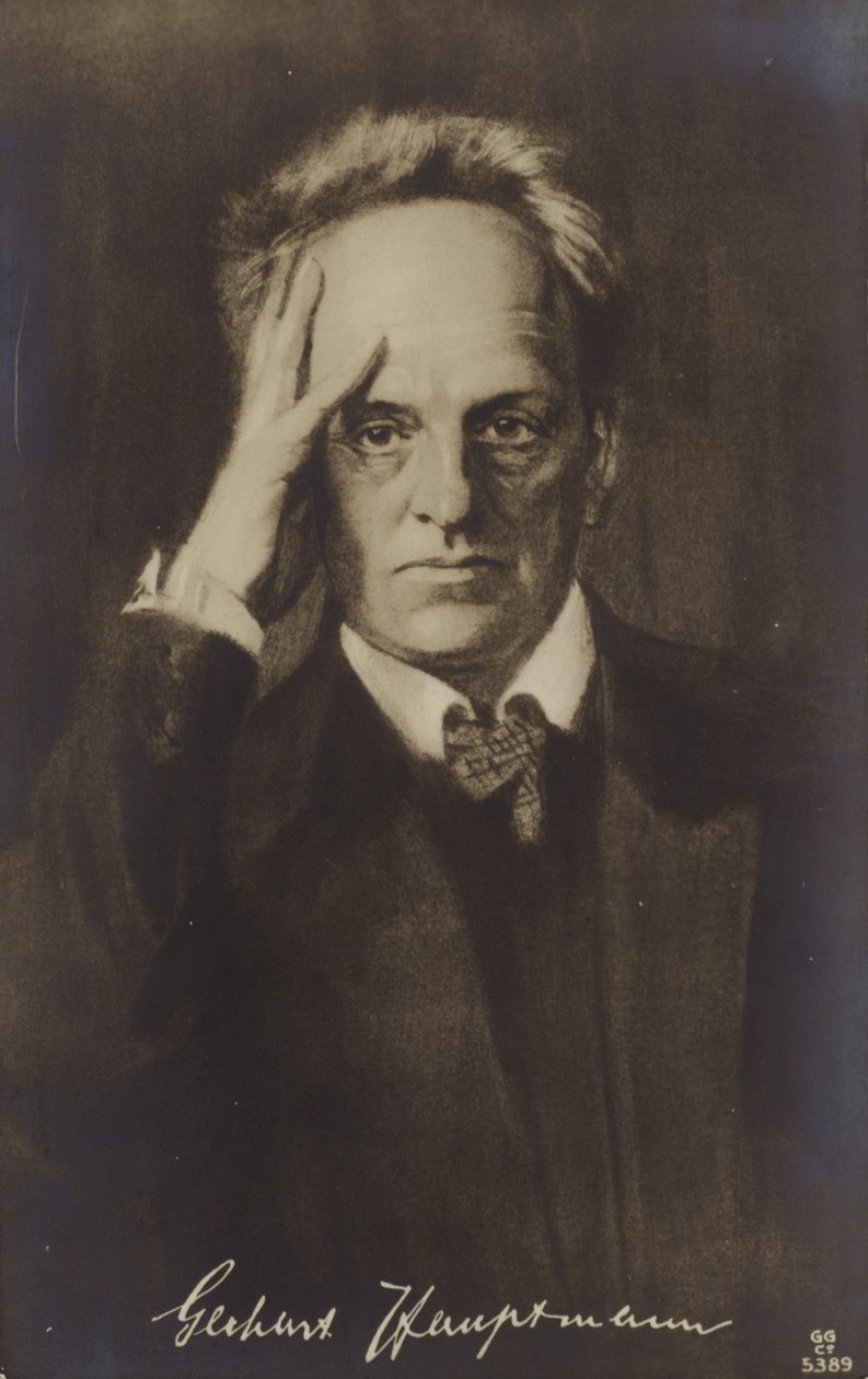 Gerhard Hauptmann (1862-1946), tysk dramatiker och romanförfattare (litografi) av German School