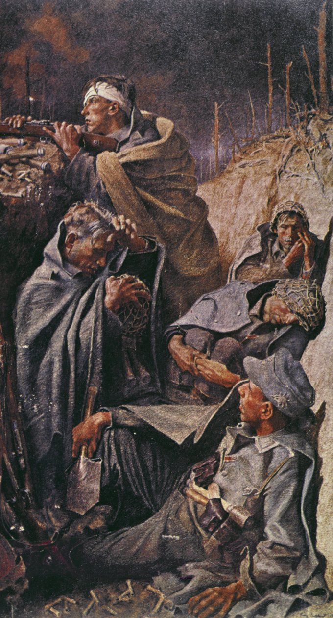Tyska soldater i ett skyttegrav på den ryska fronten, 1942-44 av German School