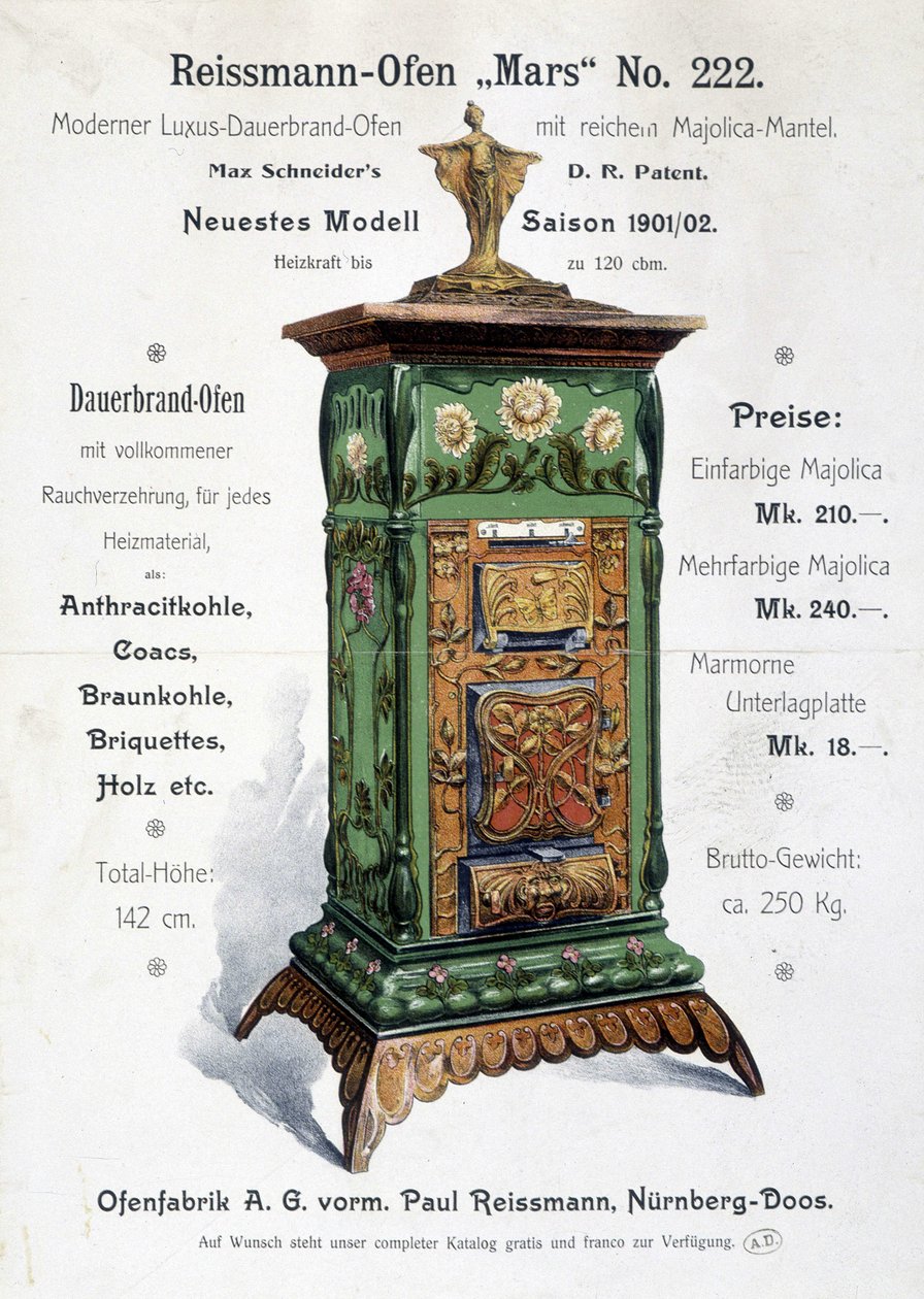 Tysk reklam för en panna i jugendstil, sent 1800-tal av German School