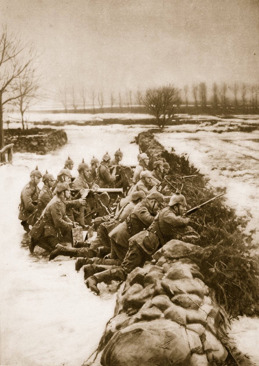 Tysk maskingevärssektion som håller en barrikad i Polen, 1914-19 av German School