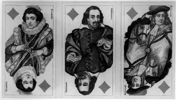 Tyska spelkort föreställande Elisabeth, Shakespeare och Marlborough av German School