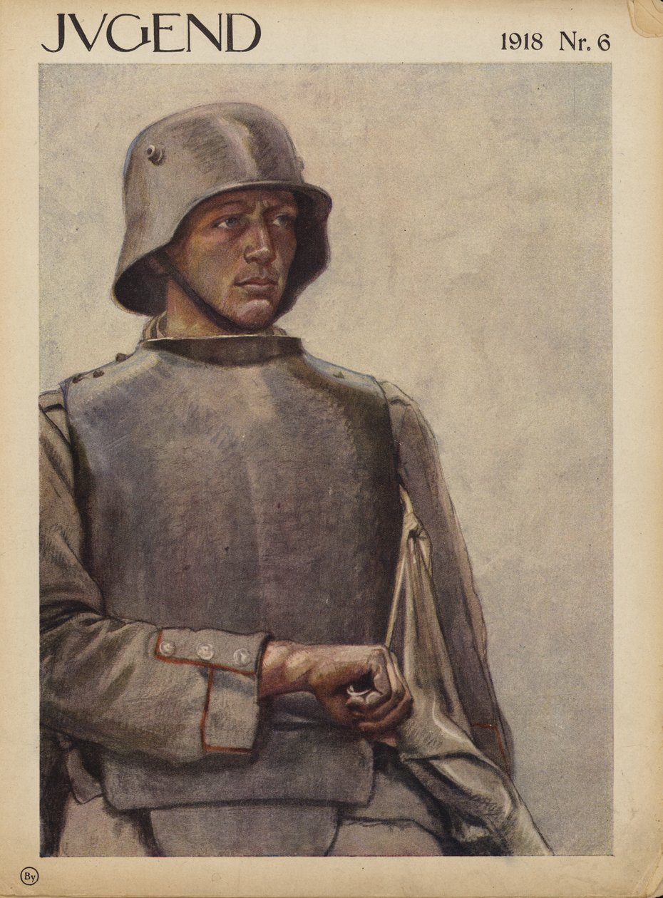 Tysk soldat, första världskriget (färglitografi) av German School