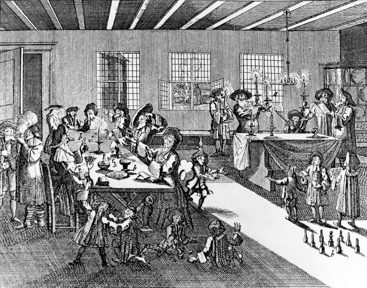 Hanukka av Georg Puschner från Kirchners judiska ceremoni, 1726 av German School