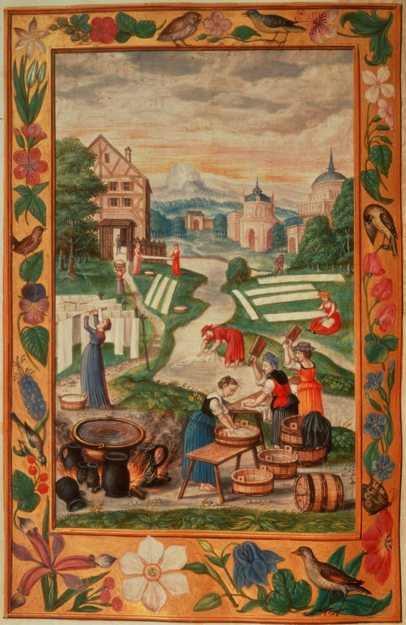 Harl 3469 f.32v Kvinnor som sysslar med tvätt, från 