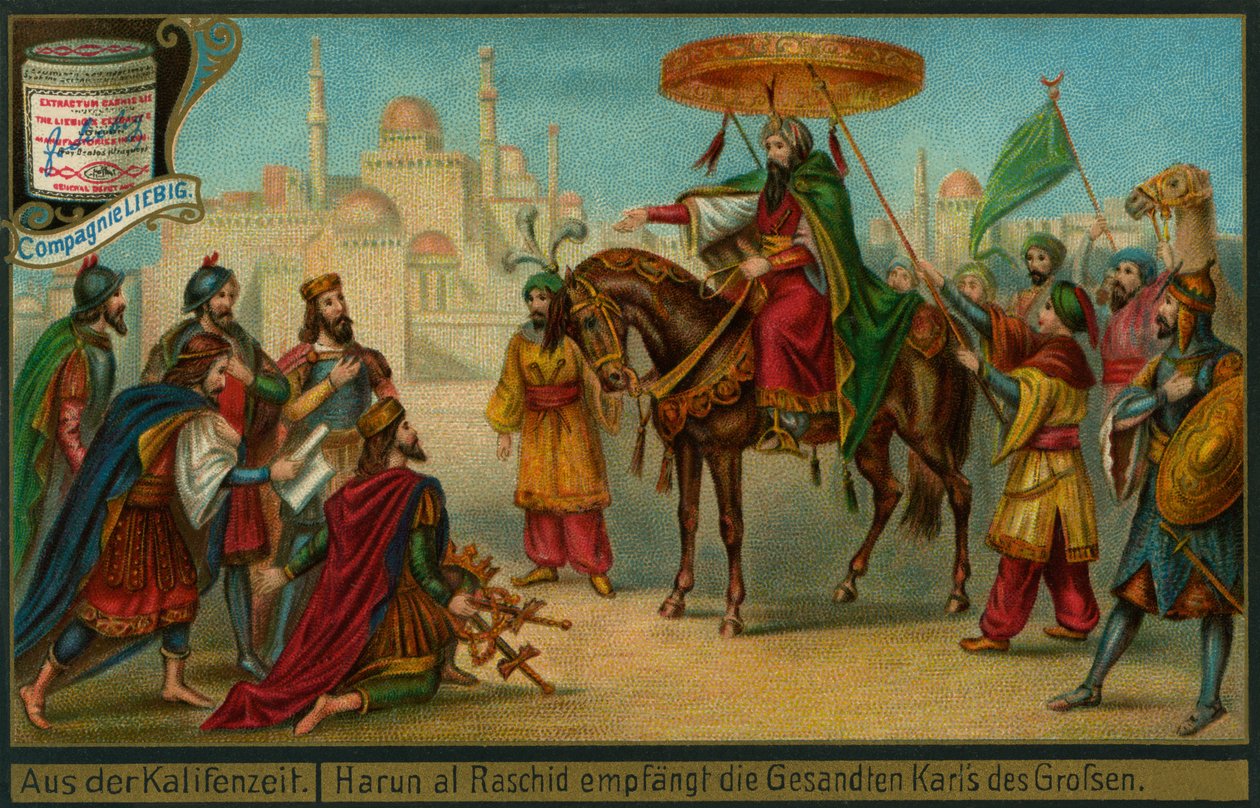 Harun al-Rashid tar emot en delegation från Karl den store, "Episodes from the Caliphate", Liebig Card av German School