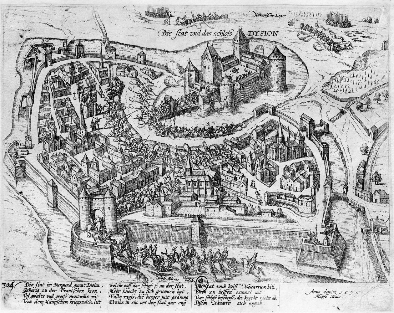 Henri IV (1553-1610) på väg in i Dijon efter sin seger över spanjorerna vid Fontaine-Francaise, 5 juni 1595. av German School