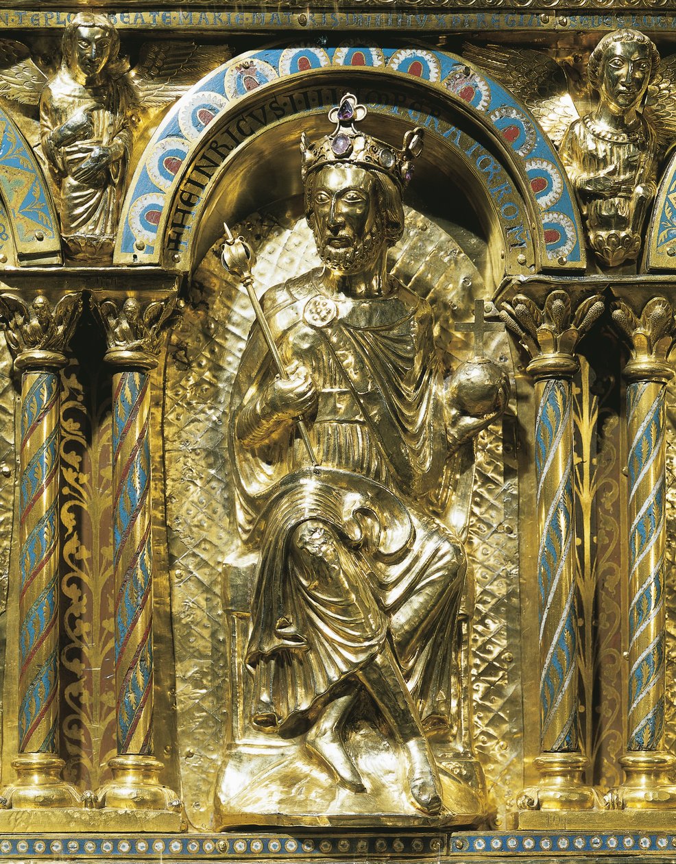 Henrik IV, helige romerske kejsare (1050-1106), detalj från kejsar Karl den Stores helgedom (742-814) 1215 (guld & champleve-emalj) av German School