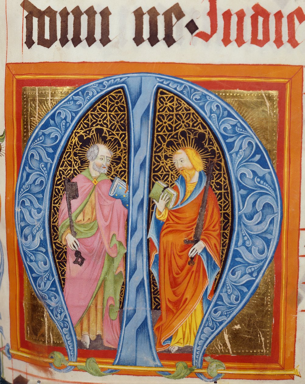 Historikerad initial M med de heliga Peter och Paulus, från Gradualen av Friedrich Zollner av Langenzenn, 1439-42 av German School