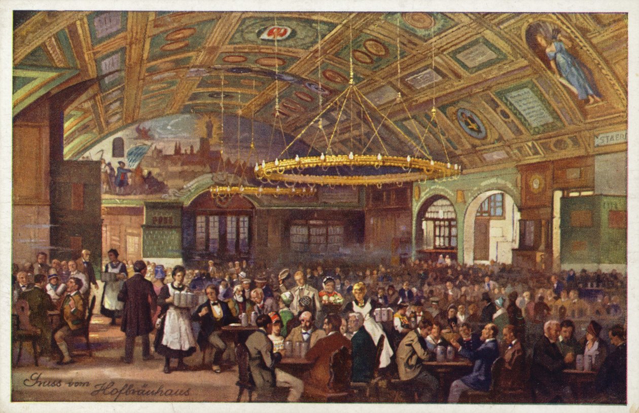 Hofbrauhaus, München (färglitografi) av German School