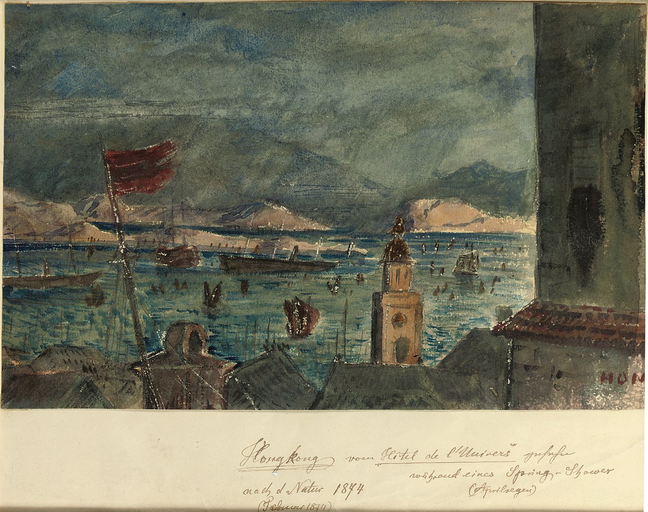 Hong Kong från Hotel de l"Univers: April i Asien, 1874 av German School