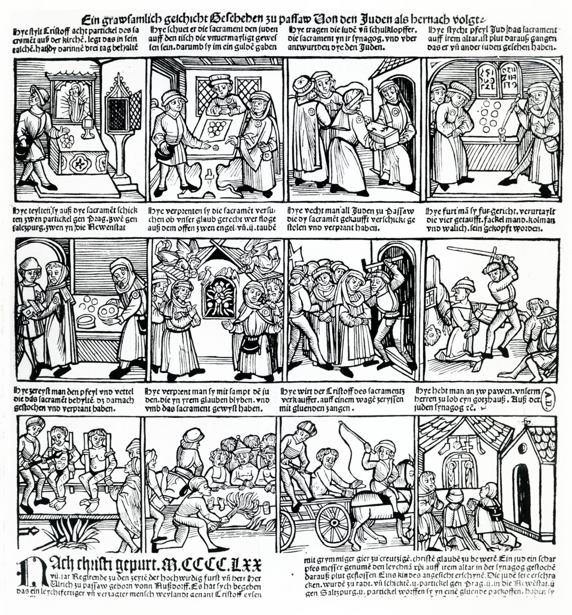 Värd för vanhelgning av judarna i Passau 1477 av German School